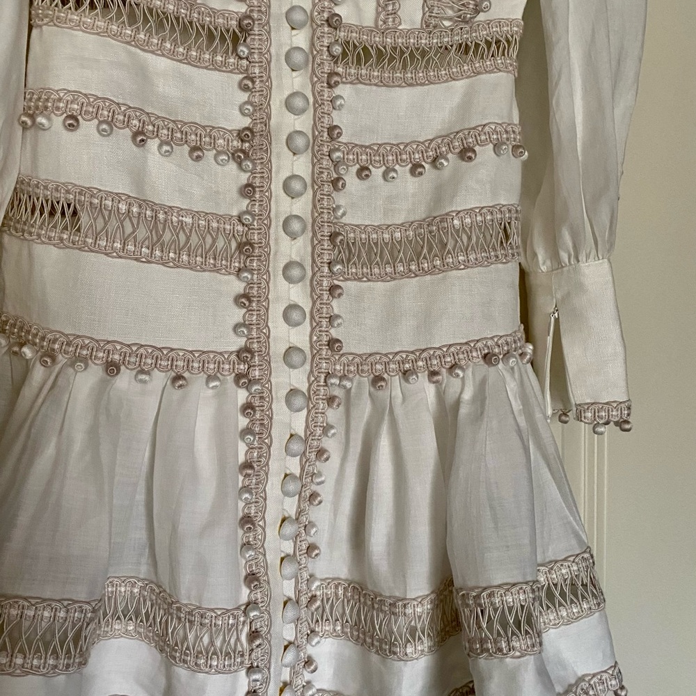 NWT Zimmermann Embroidered Button-Detailed Off White Ramie Mini Dress Size 1 AU - Picture 15 of 16